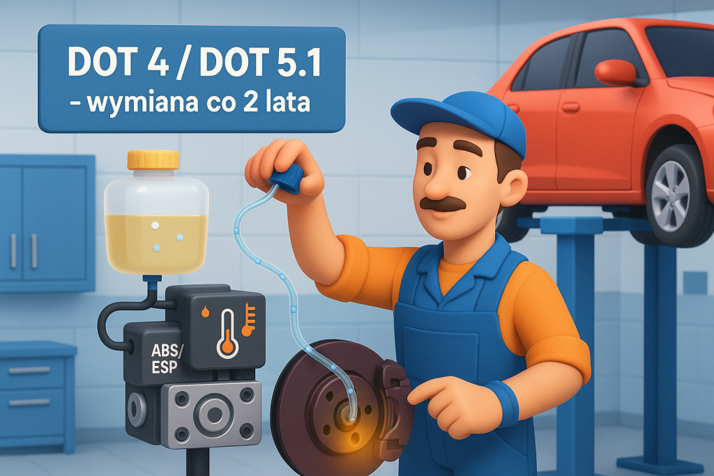 płyn hamulcowy, wymiana płynu hamulcowego, serwis hamulców, DOT 4, DOT 5.1, bezpieczeństwo na drodze, motoryzacja, eksploatacja auta, ABS, ESP